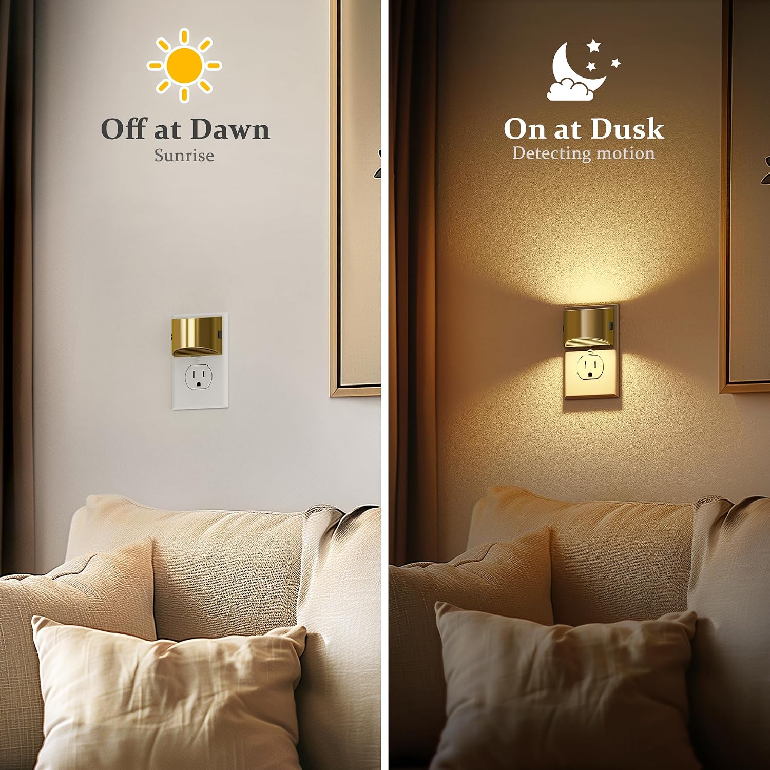 Detalle de JandCase C-GY10702FGUS-2 LED Night Lights, 2-Pack, Gold, Dusk-to-Dawn