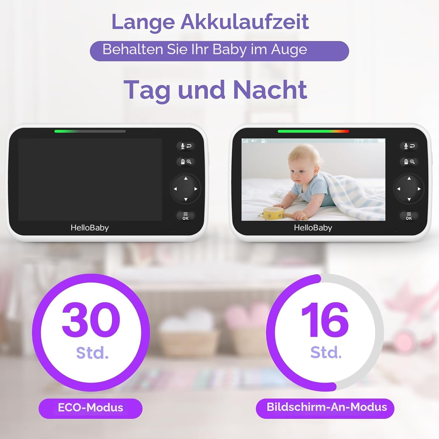 Detalle de HelloBaby Babyphone Videokamera mit 5 Zoll LCD-Farbbildschirm, Nachtsicht und Temperaturalarm