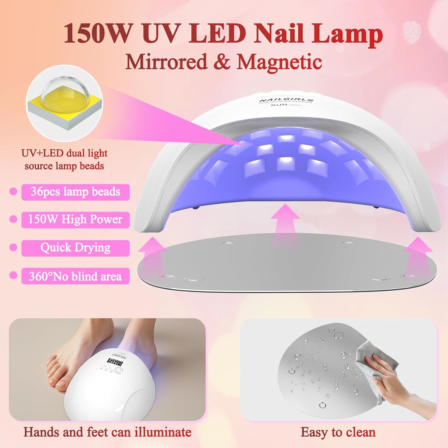 Detalle 2 de NAILGIRLS UV LED Nail Lamp 150W Gel Dryer ๐