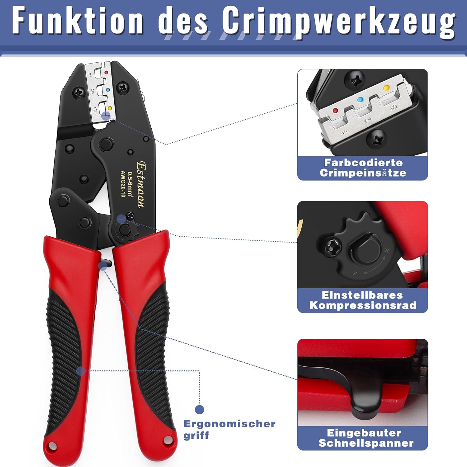 Thumbnail 3 de Estmoon Crimpzange für Schrumpfverbinder – 210 Stück Wärmeschrumpf-Stoßverbinder, 0,5–6 mm²