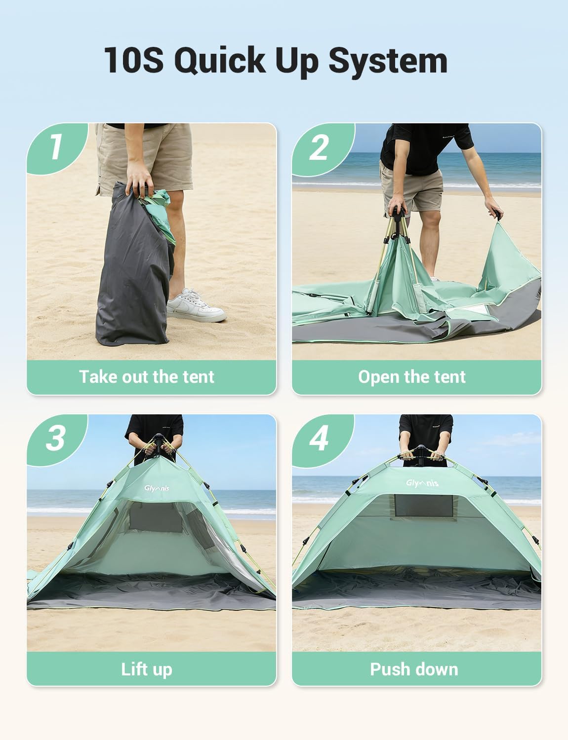 Thumbnail 6 de Glymnis Strandmuschel Quick Up Strandzelt – 3 bis 4 Personen, UV-Schutz 50+, automatischer Aufbau