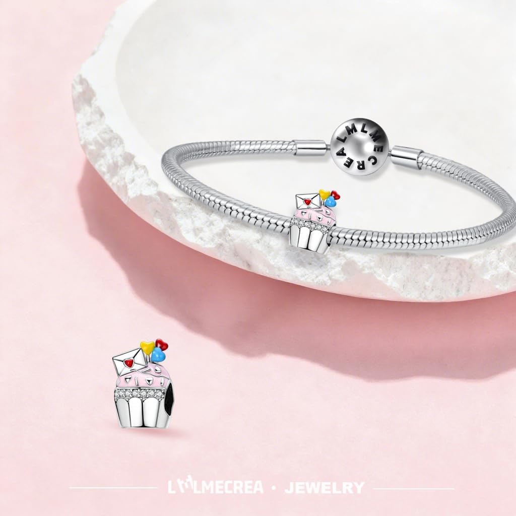 Detalle de LMLMECREA Charms Anhänger 925 Sterling Silber – Cupcake-Design, kompatibel mit europäischen Armbändern