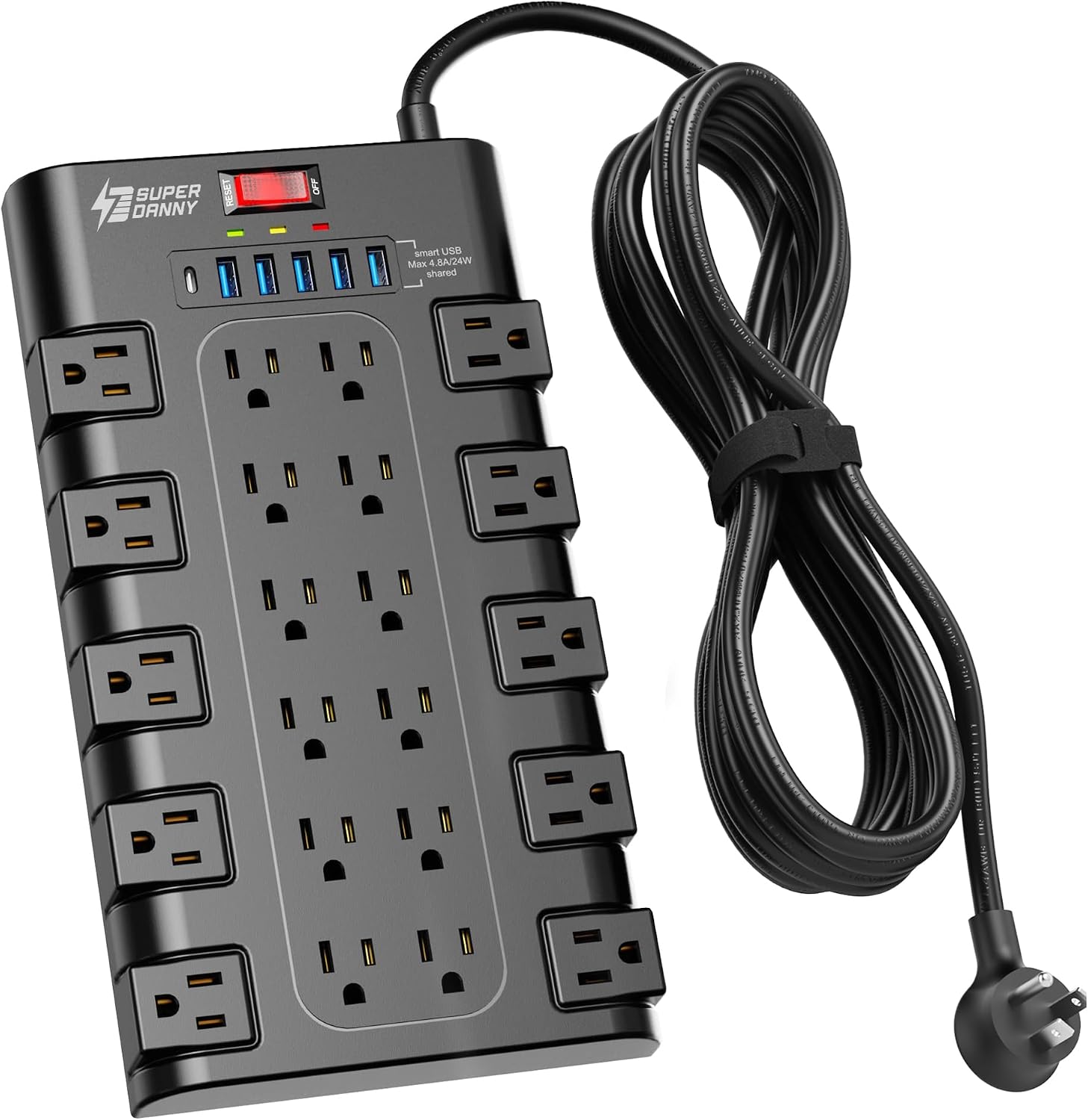Detalle de SUPERDANNY Surge Protector Power Strip, 15-Foot Cord