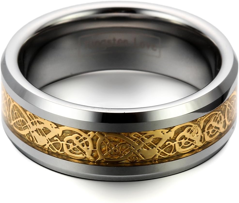 Thumbnail 1 de JewelryWe Herren Wolframcarbid Ring mit keltischem Drachen-Inlay, 8 mm Bandbreite, Größe 49–76