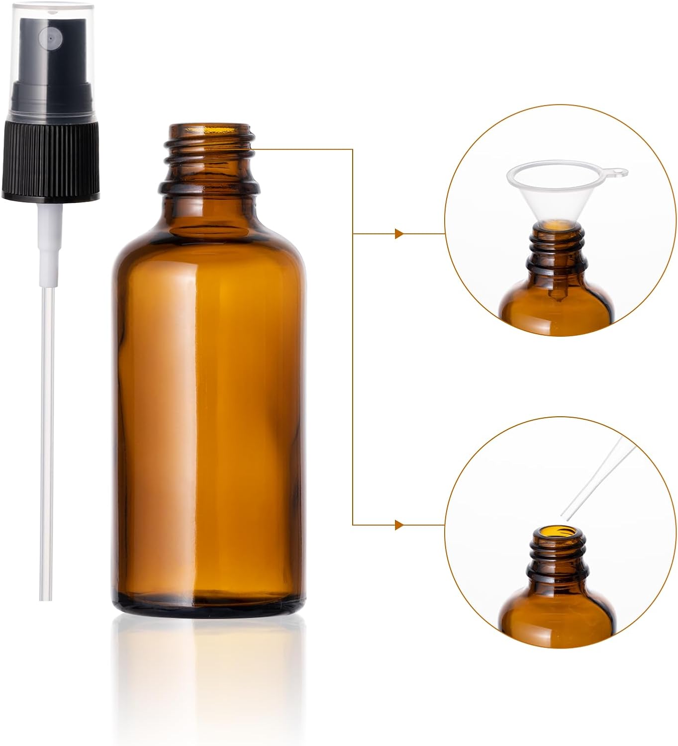 Detalle 2 de Kiperline glassprayflaskor 50 ml, brunt glas, 6-pack med trattar och pipetter