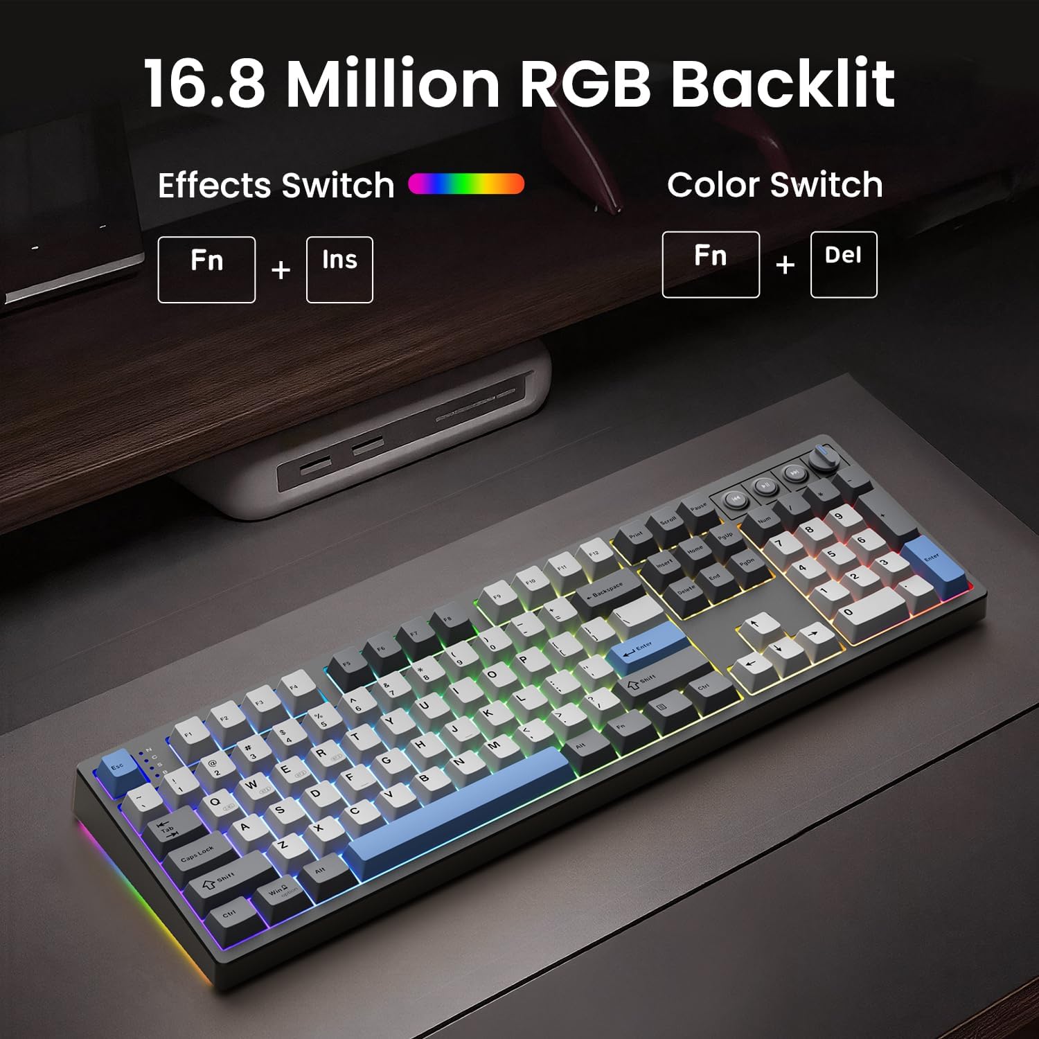 Detalle 2 de Kisnt KN104 Wireless Mechanical Keyboard: Full-Size with Knob, Tri-Mode Connectivity, and Hot-Swappable Linear Switches