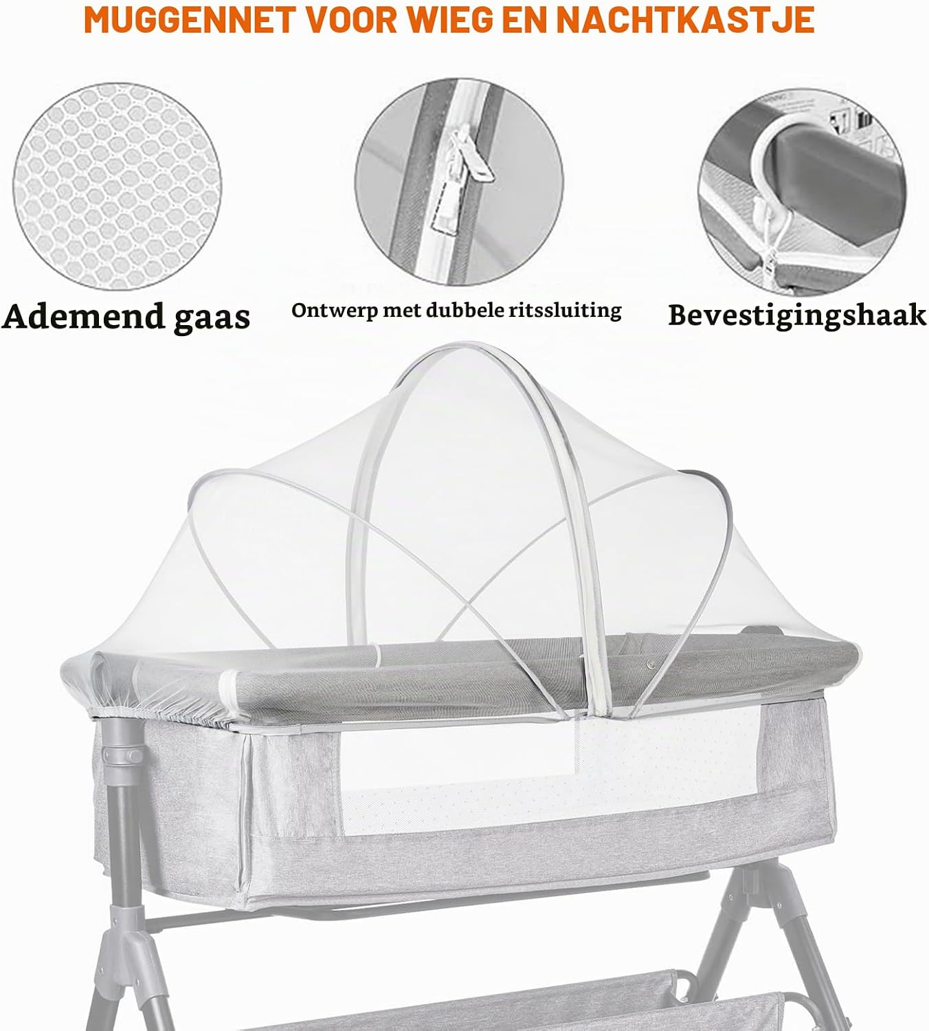 Detalle de Tryora 4483033 muggennet voor babybed, 55 x 100 cm, wit polyester