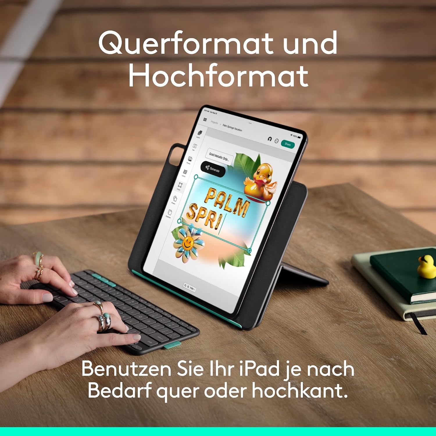 Detalle de Logitech Flip Folio: Tastatur-Case für iPad Pro 13 Zoll (M4/M5) und iPad Air 13 Zoll (M2/M3) – DEU QWERTZ, Graphit