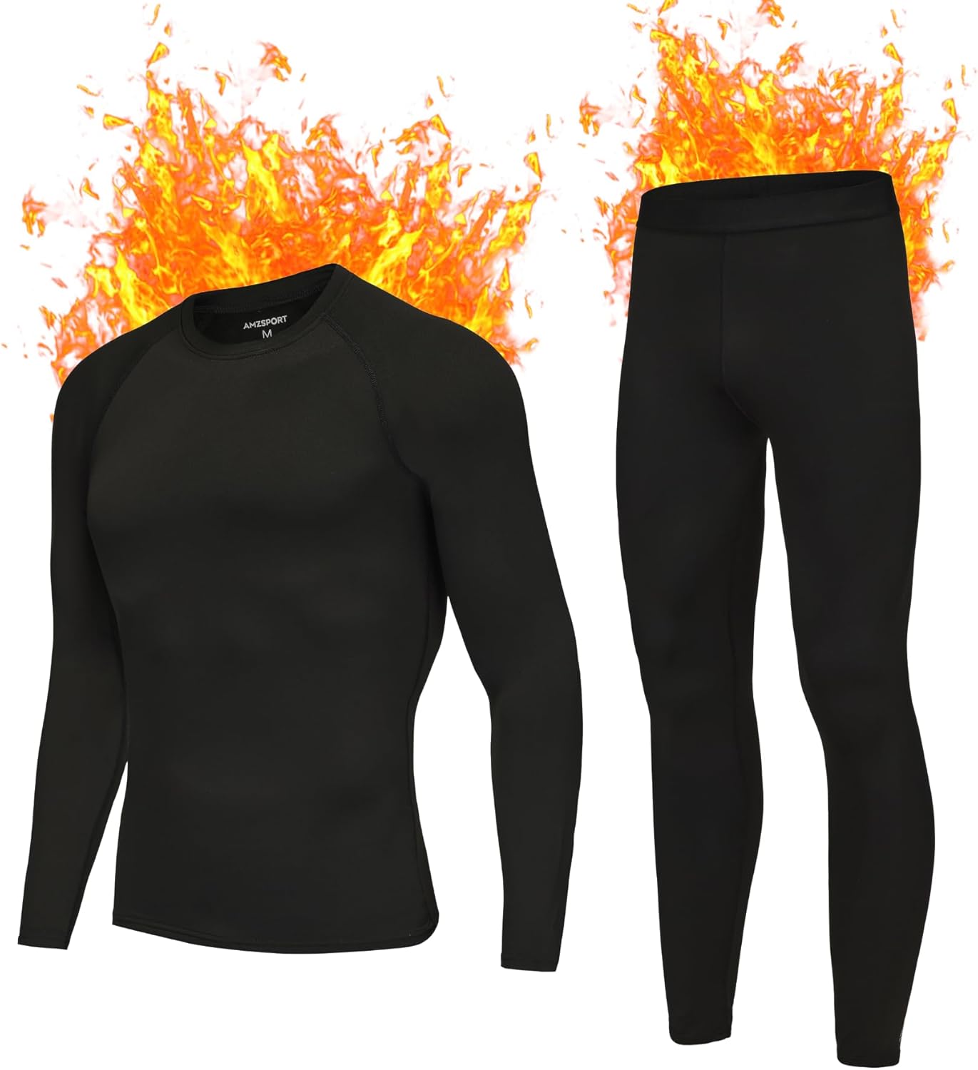 AMZSPORT Men’s Thermal Base Layer Set (Warm Fleece Lined) Long Johns & Long Sleeve Top