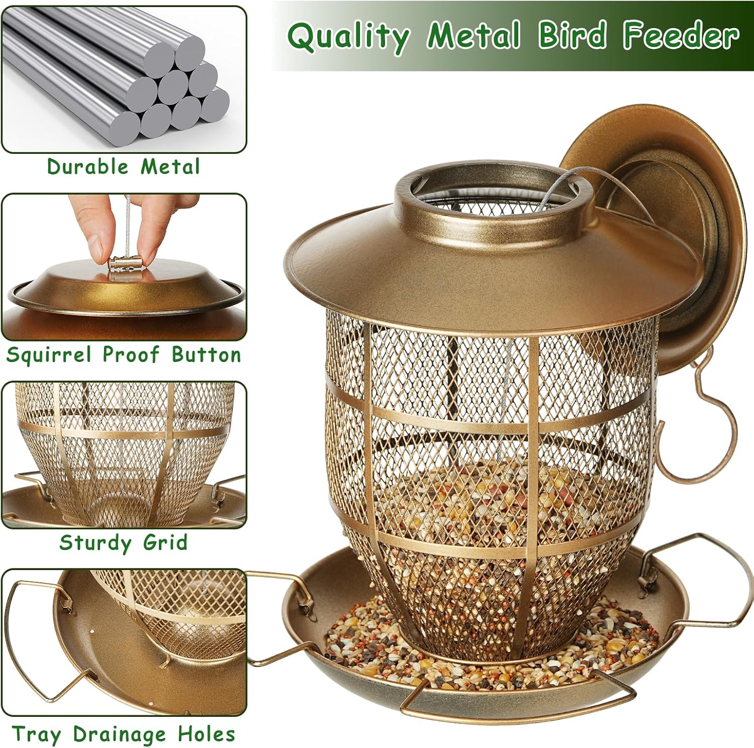Detalle de IWTTWY Outdoor Funnel Bird Feeder — Heavy-Duty Metal, 3 lb Capacity