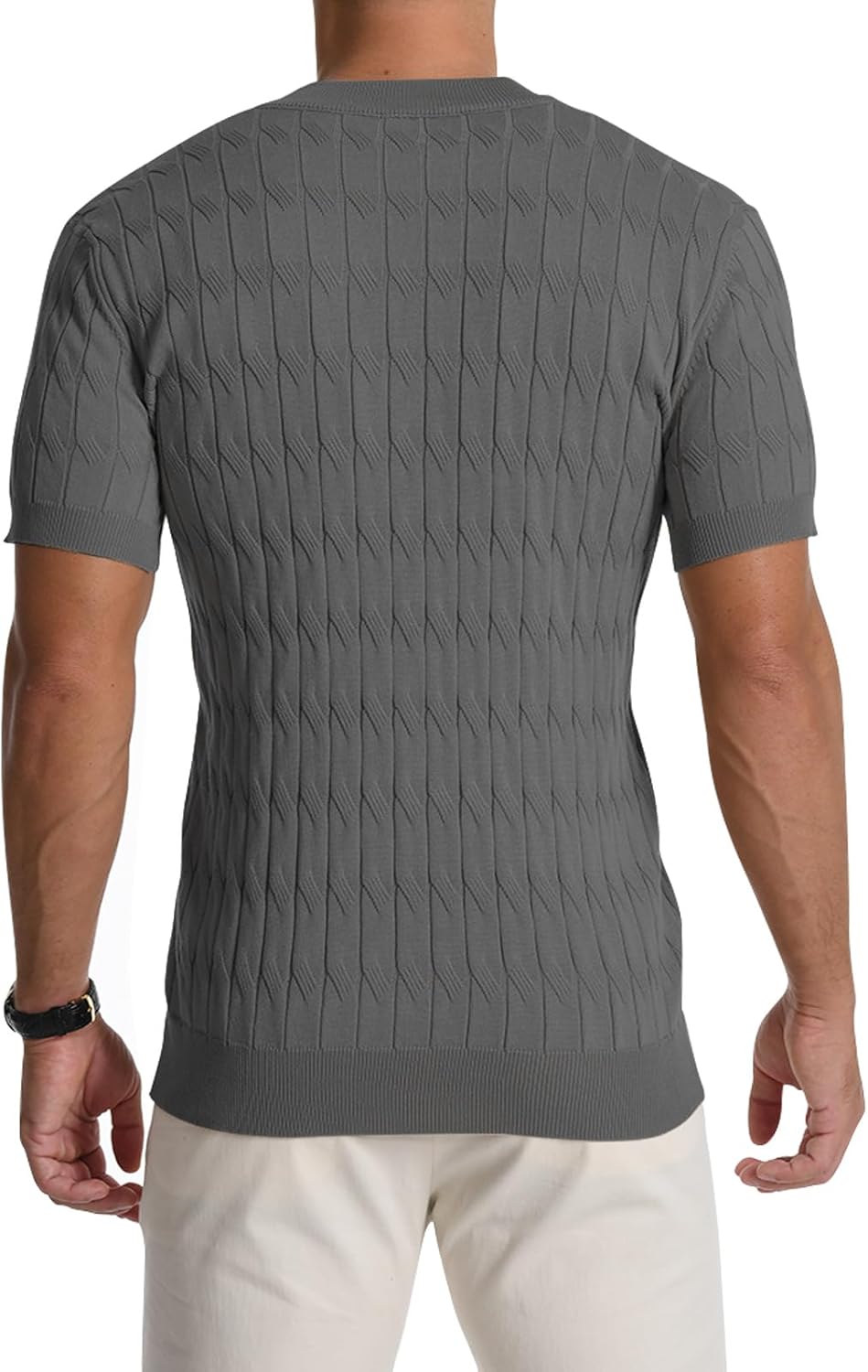 Thumbnail 3 de MLANM Men's Knitted Henley T-Shirt Polo - Short Sleeve, Slim Fit, Summer Knit