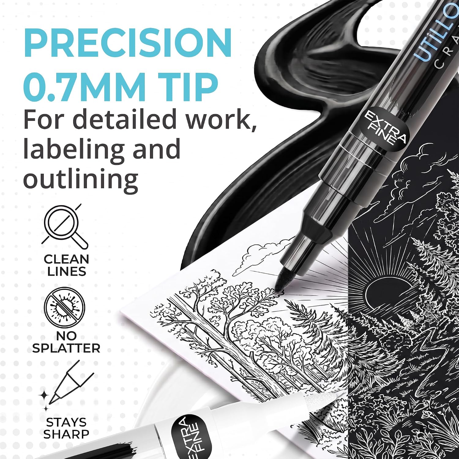 Thumbnail 3 de Utillo Craft Black and White Paint Pens (8-Pack) Extra Fine 0.7mm