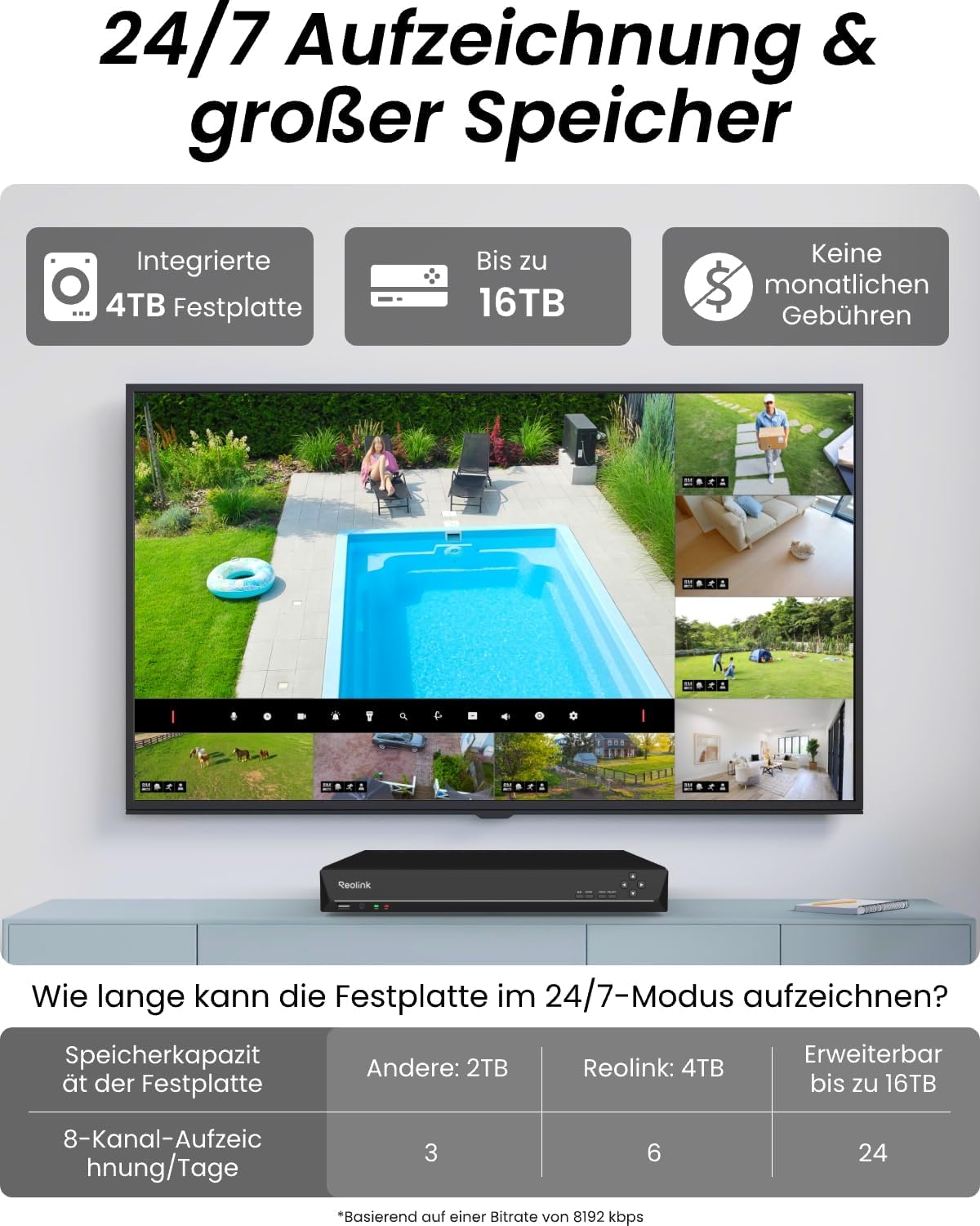 Detalle de Reolink 4K Überwachungskamera Set RLK16-800B8 – 8 x 8MP PoE IP, 16-Kanal NVR mit 4 TB