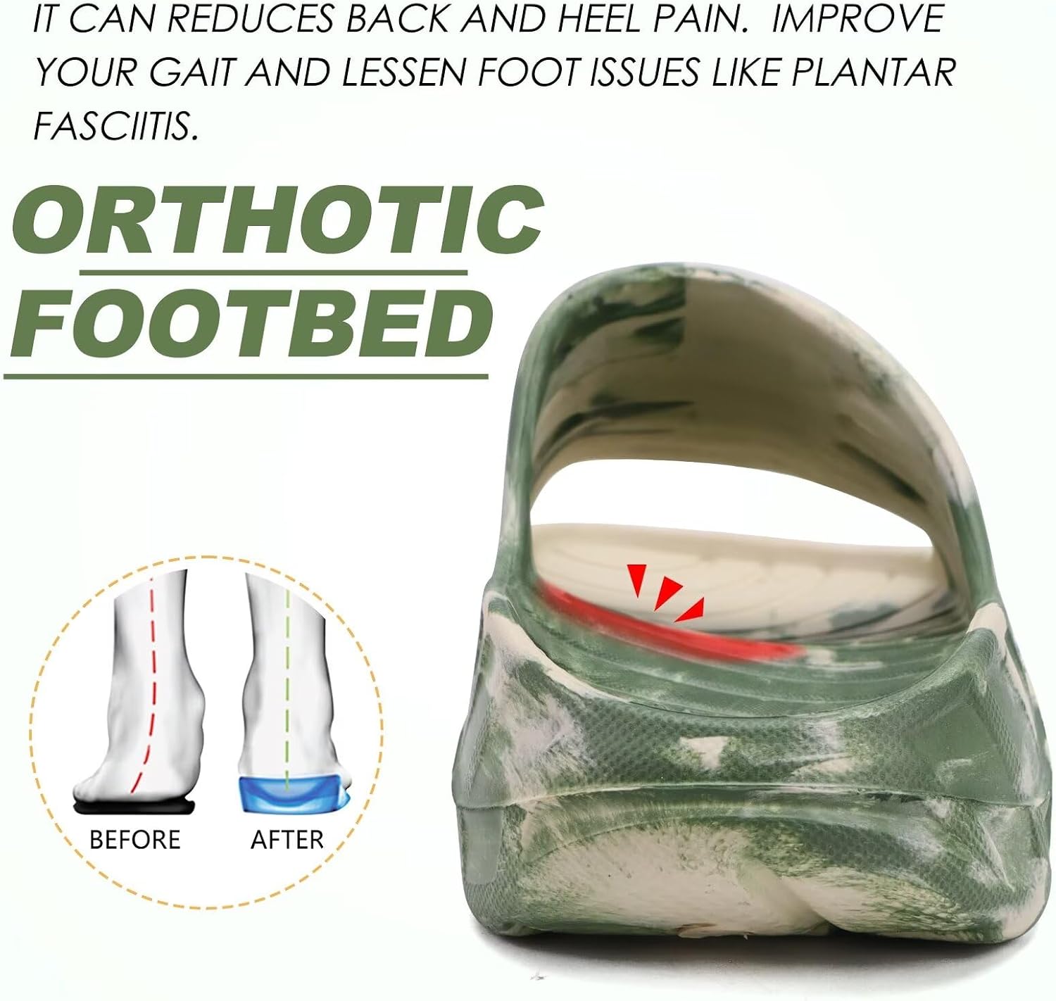 Detalle de KuaiLu Men's Recovery Sandals with Orthotic Arch Support