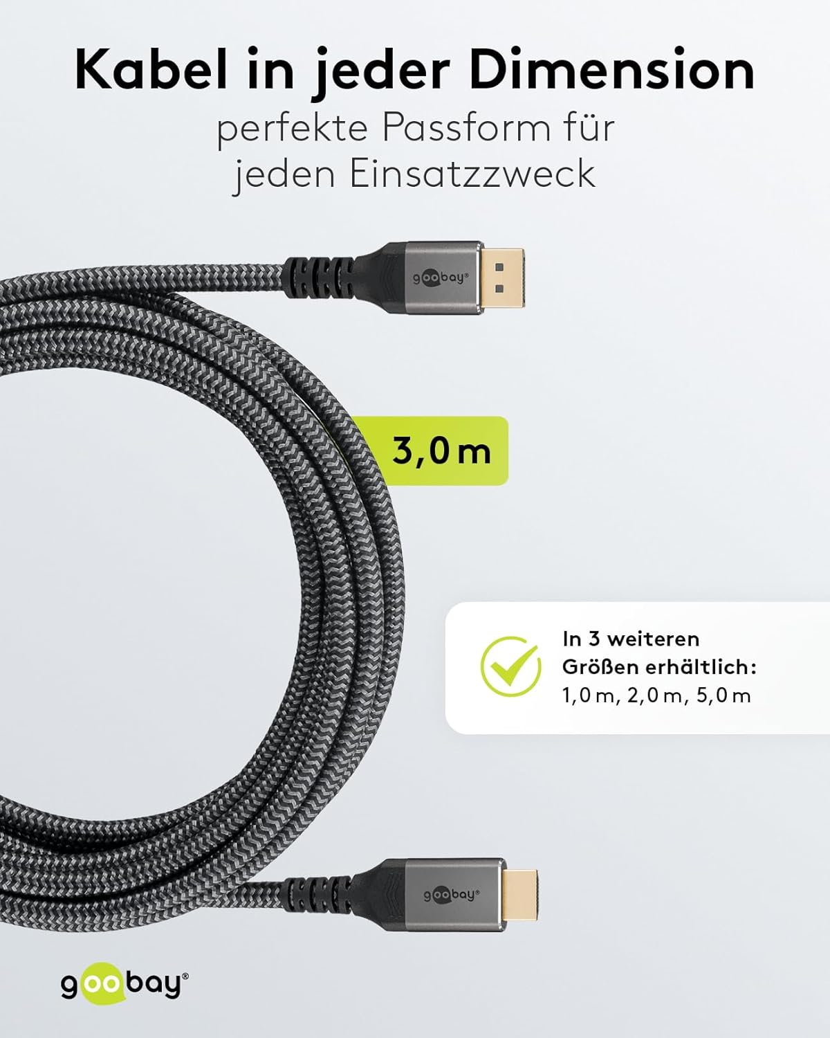 Detalle de goobay 65270 DisplayPort 1.2 zu HDMI 2.0 Kabel – 3 m, unidirektional, 4K @ 50/60 Hz