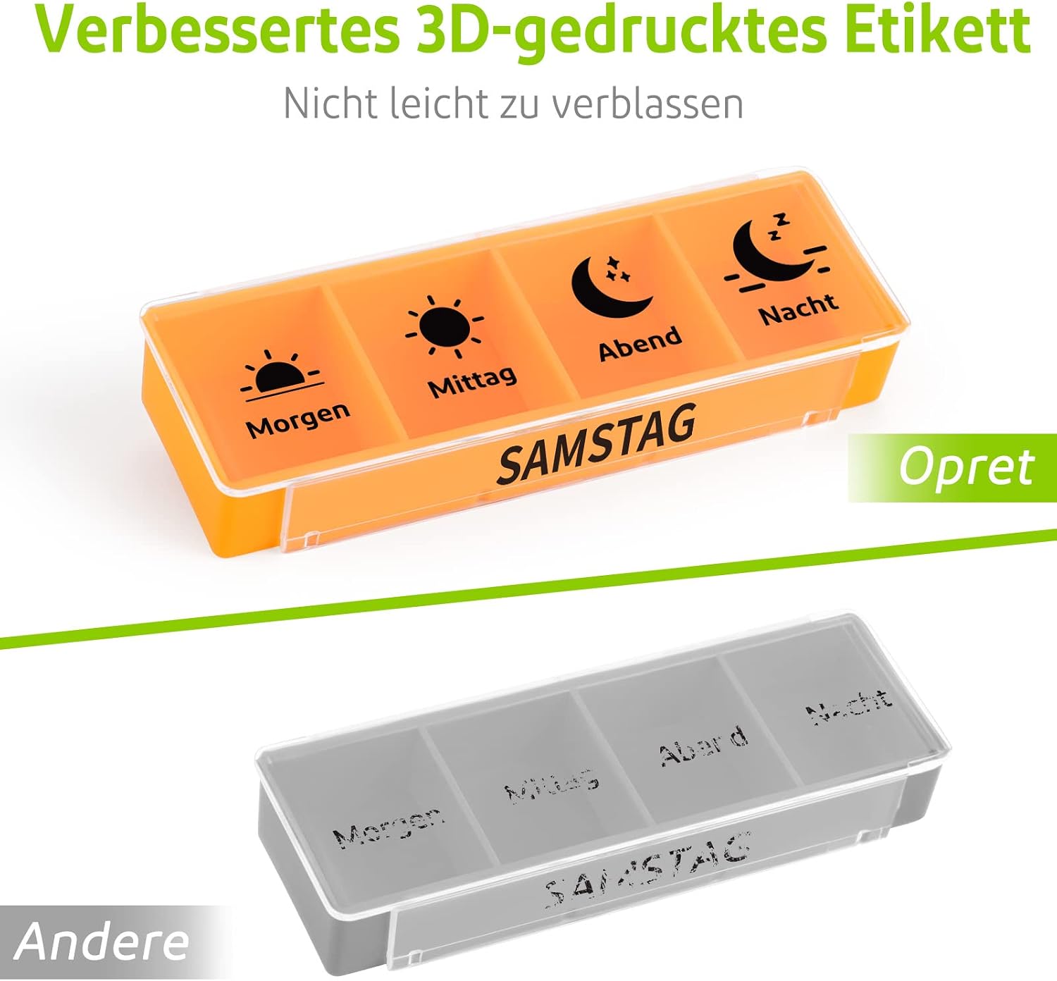 Thumbnail 5 de Opret 7-Tage Tablettenbox mit 4 Fächern (morgens, mittags, abends, nachts) – schiebbares Design