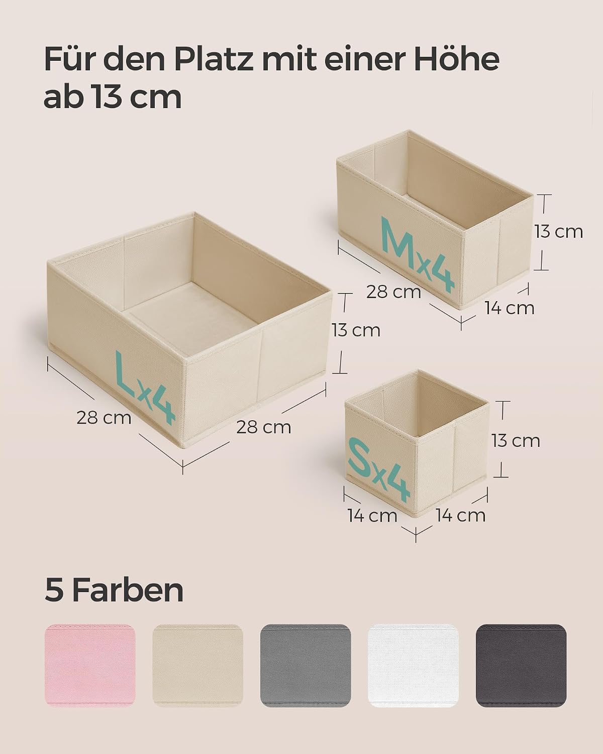 Detalle 2 de SONGMICS Aufbewahrungsbox für Schublade – 12er Set, Faltboxen aus Stoff RDZ006Y02 (sandbeige)