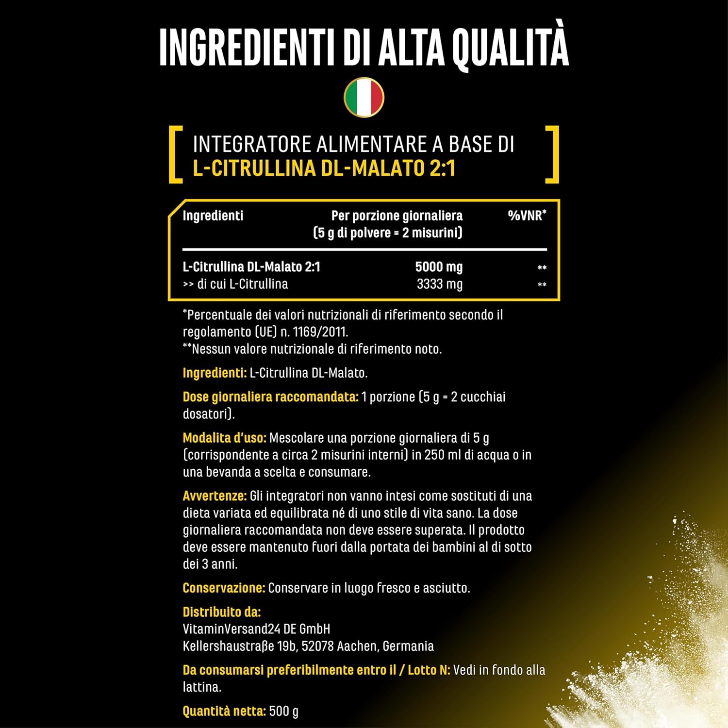 Thumbnail 4 de L-citrullina DL-malato 2:1 – polvere 500 g di GEN GERMAN ELITE NUTRITION: purezza vegana e uso flessibile
