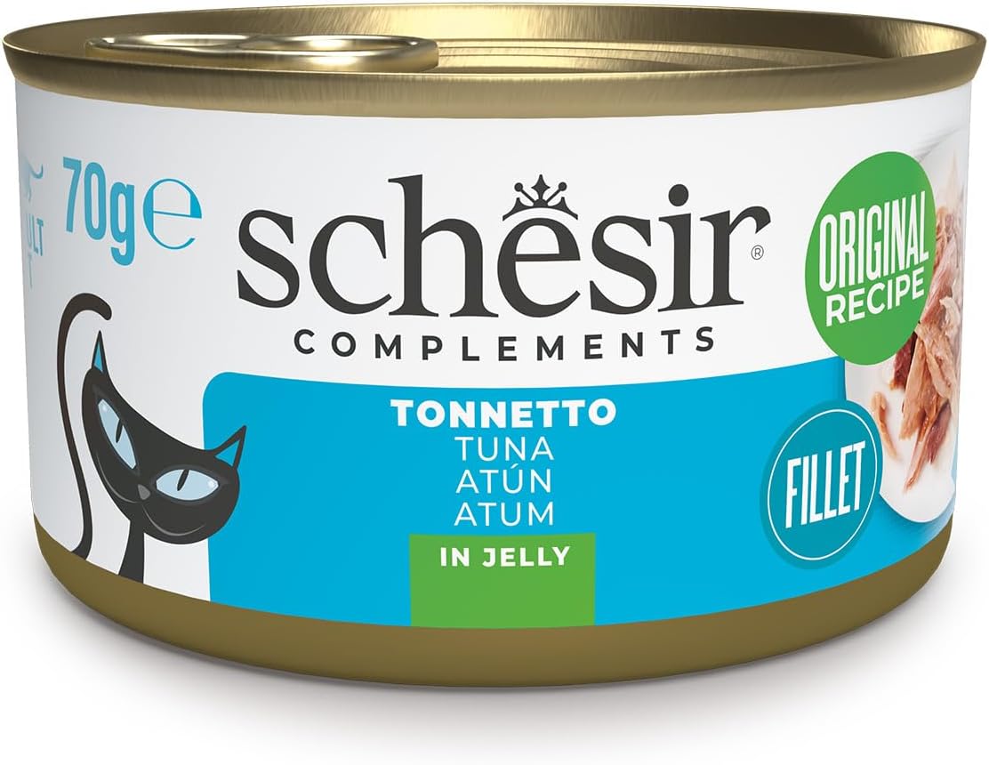 Detalle de Schesir Filetti di Tonno in Gelatina – Cibo Umido Complementare per Gatti, Ricetta Originale, 12 lattine da 70 g