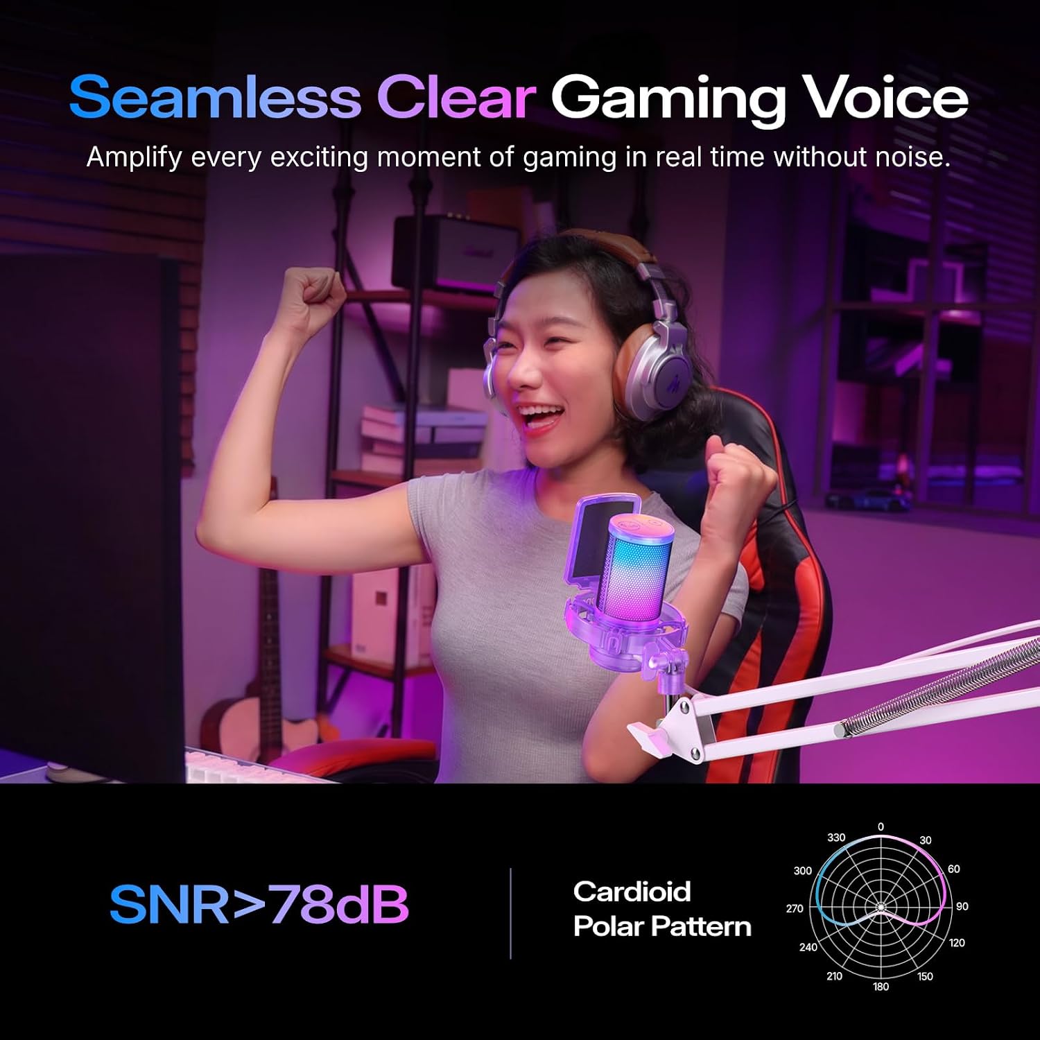 Detalle 2 de MAONO DGM20S USB Gaming Microphone, Purple, RGB Lighting and Boom Arm