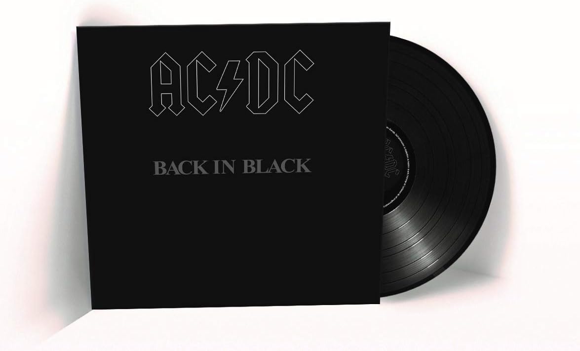 Detalle de AC/DC Back In Black vinyl record, rock album
