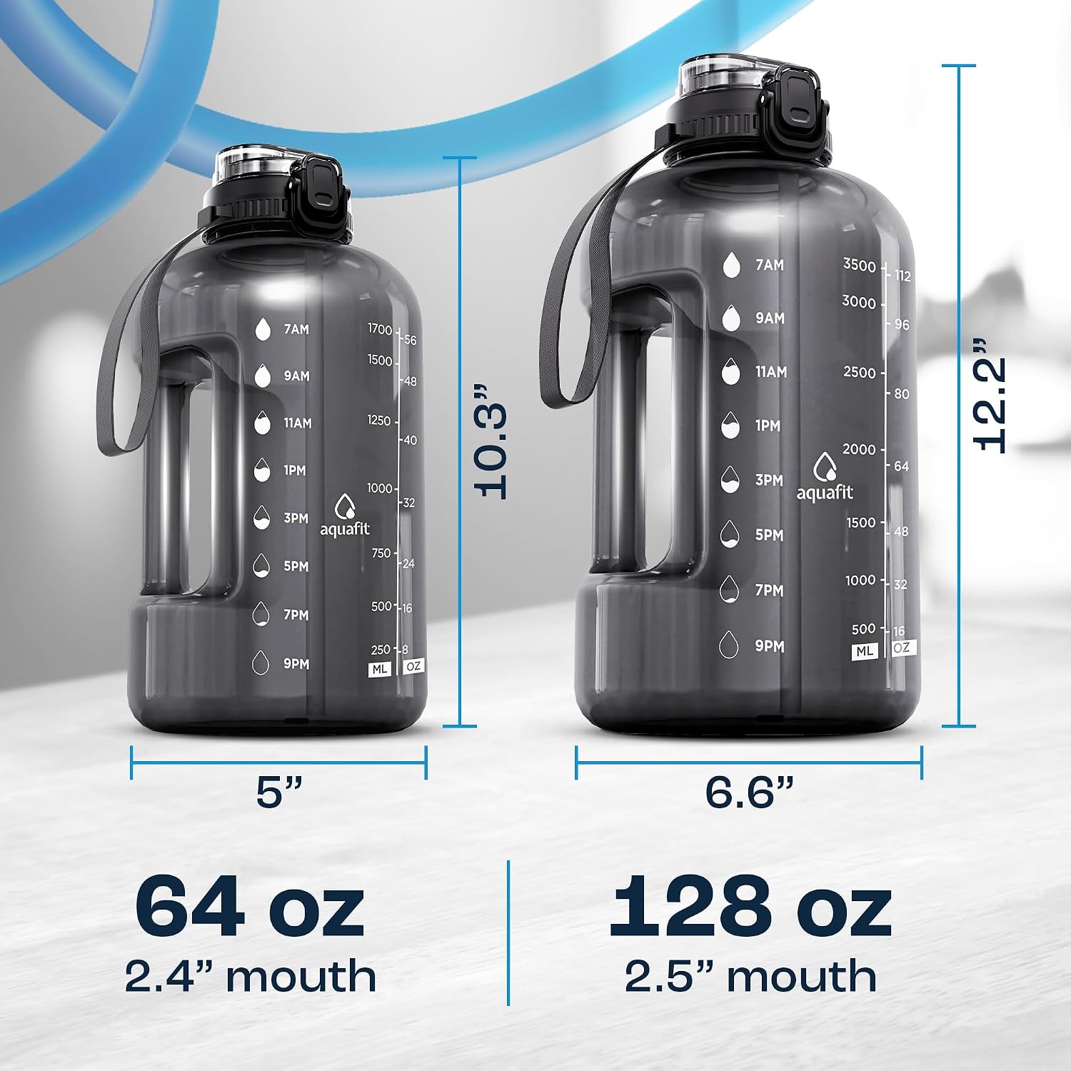 Thumbnail 6 de AQUAFIT 1 Gallon Water Bottle (128 oz) with Time Marker, Straw & Chug Lid (BPA-Free, Gray)