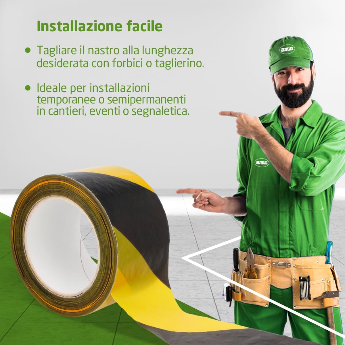 Thumbnail 5 de Amig – Nastro segnaletico non adesivo 70 mm x 200 m (Giallo e Nero) per segnalare e avvertire di pericolo
