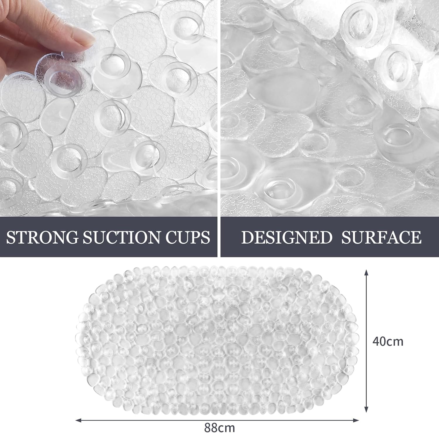 Thumbnail 4 de DOPROP Clear Pebbles Non Slip Shower Mat (69x36cm) with Suction Cups, Drain Holes
