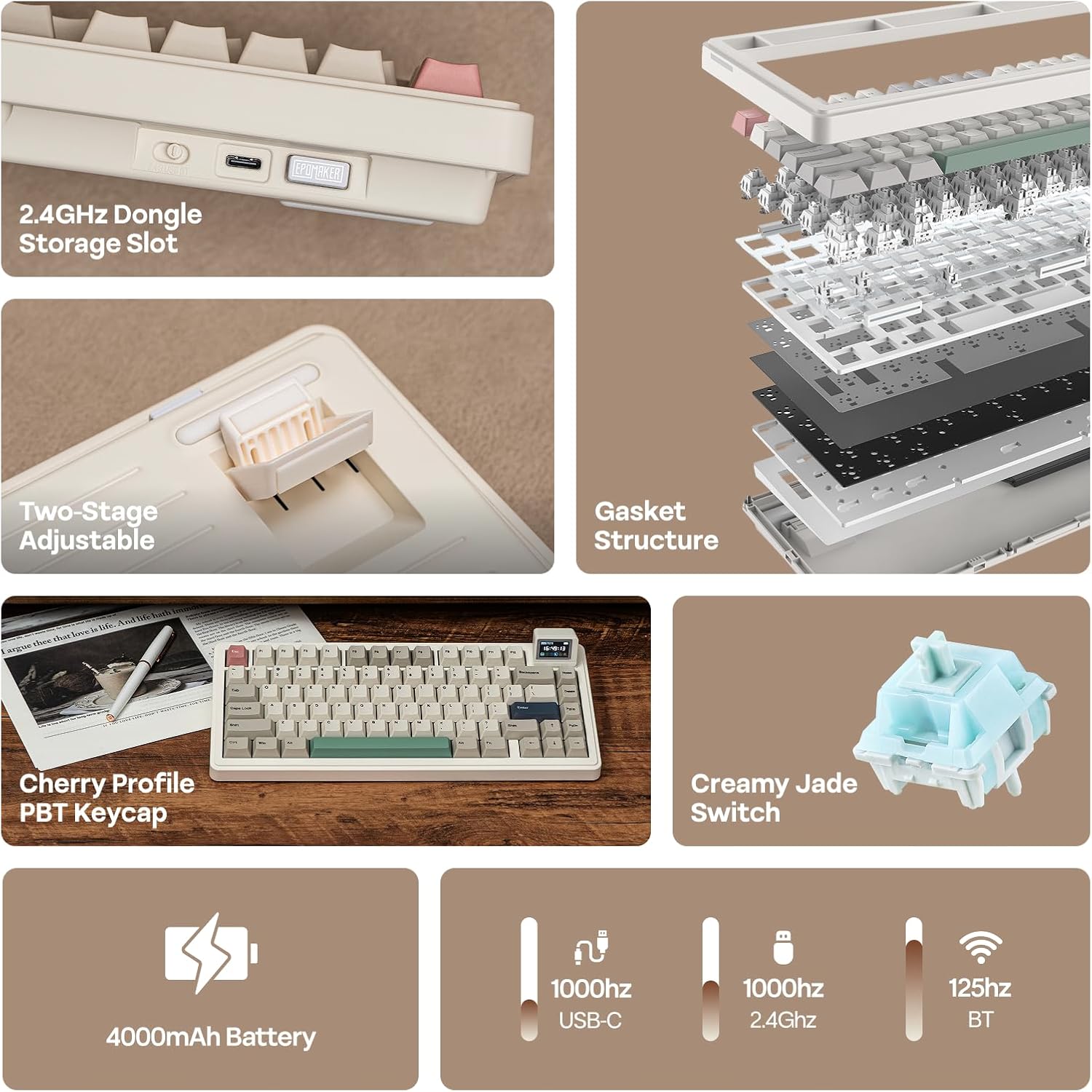 Thumbnail 1 de EPOMAKER RT82 Wireless Mechanical Keyboard with Screen (QMK/VIA, Tri-Mode, RGB, Hot-Swap) — Creamy Jade