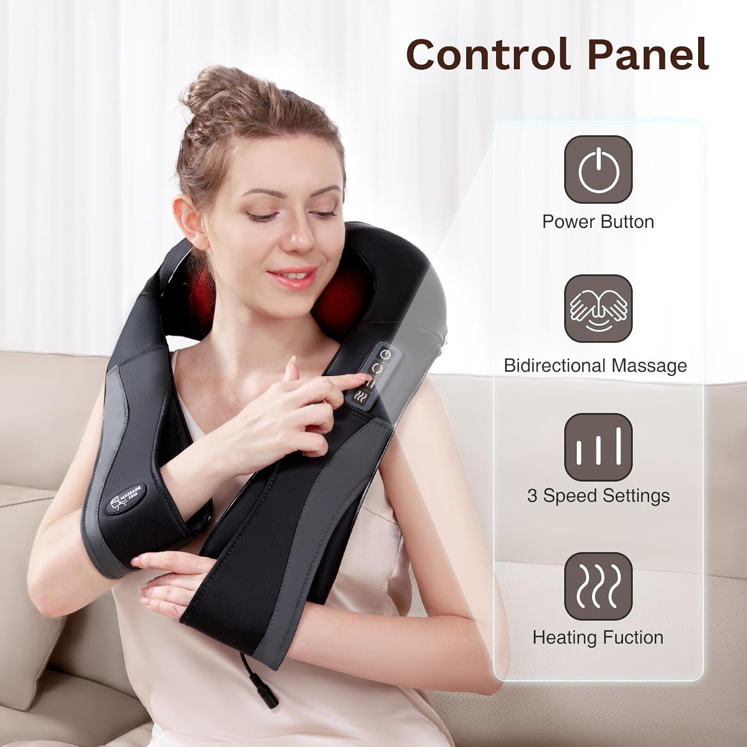 Detalle 2 de CURECURE CQM-S12 nekmassageapparaat met warmte, 3D-rotatie en 3 standen