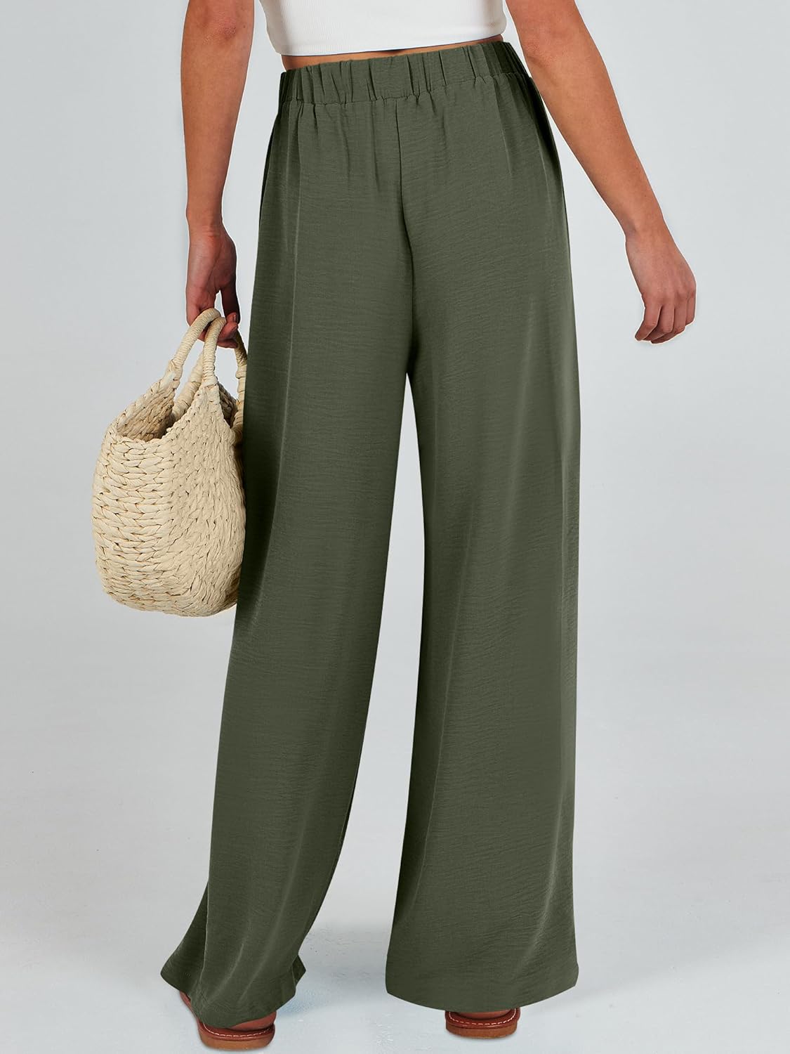 Detalle de Caracilia Wide Leg Palazzo Pants for Women – Summer High Waist, Flowing Beach Ready Lounge Trousers