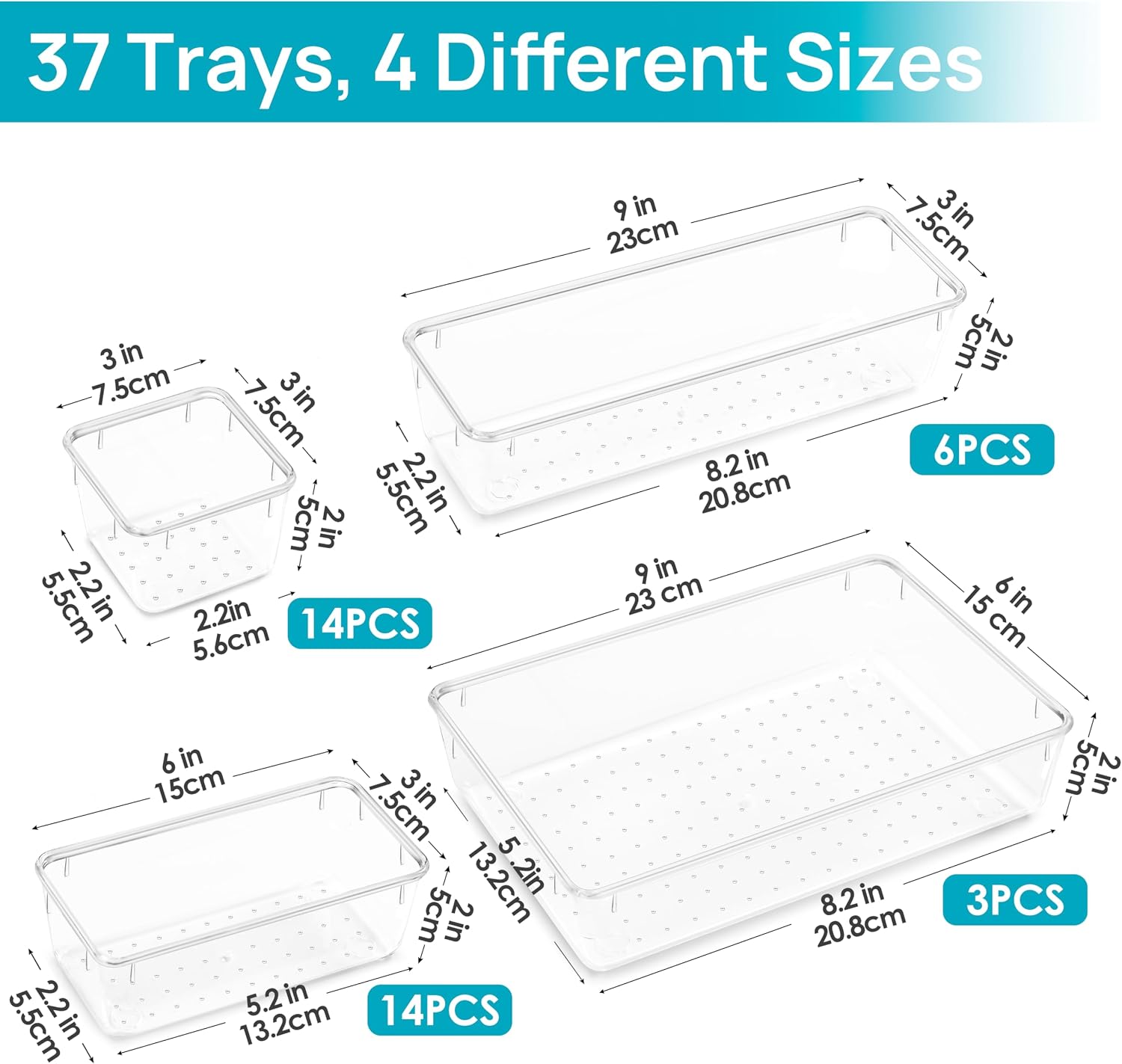 Detalle de Vtopmart Clear Plastic Drawer Organizers, 37-Piece Set