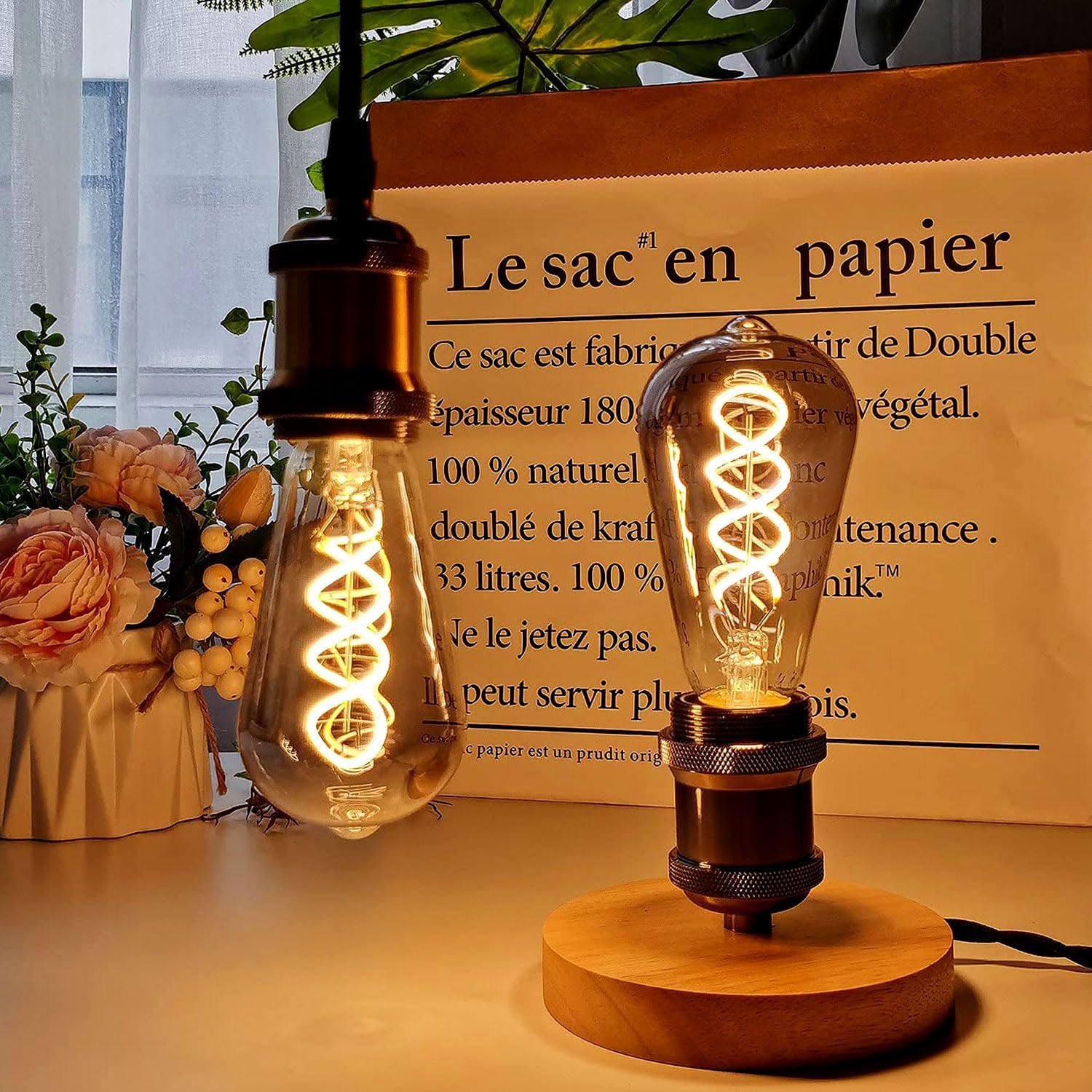Thumbnail 5 de HUSTUNG Edison Vintage Glühbirne E27 LED 4W Dimmbar ST64 – Rauchgraues Glas, Warmweiß 2400K, 2 Stück