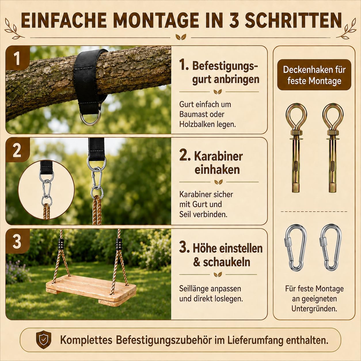 Thumbnail 4 de EXTFANS Holz Schaukel: stabile Schaukel für Innen & Außen bis 160 kg