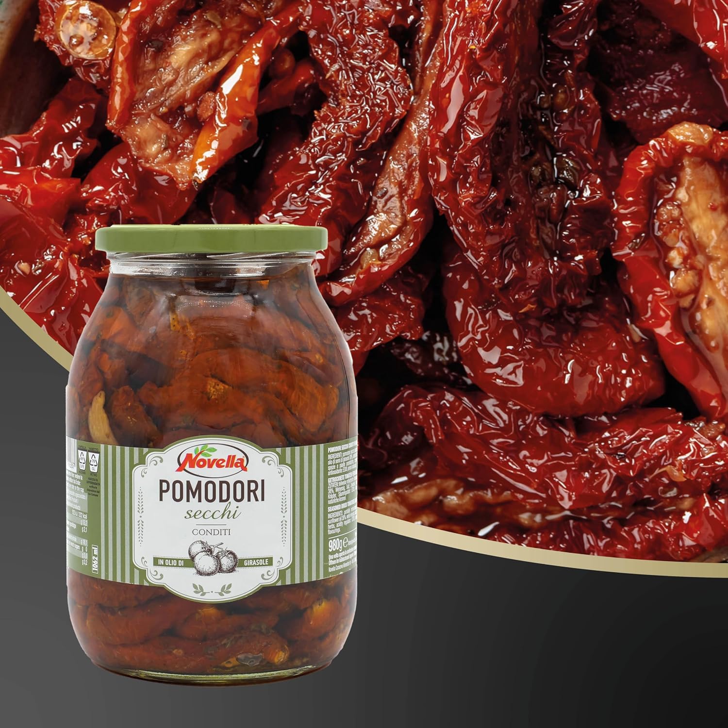 Detalle de Novella Pomodorone – Italienische halb-getrocknete Tomaten in Sonnenblumenöl, 950 g