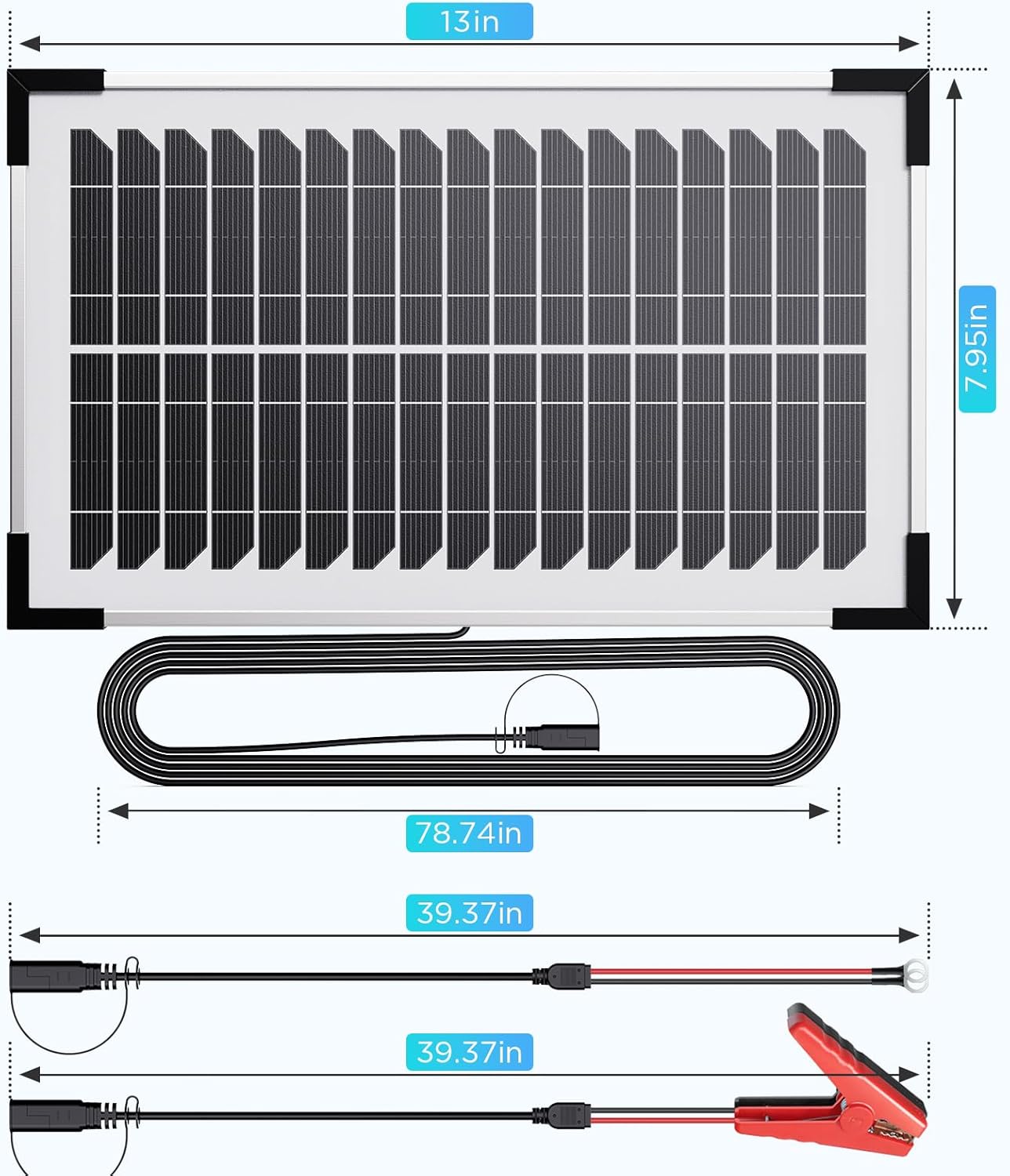 Thumbnail 6 de 15W Solar Battery Maintainer (2PCS 7.5W) Smart Controller IP68 for 12V Systems