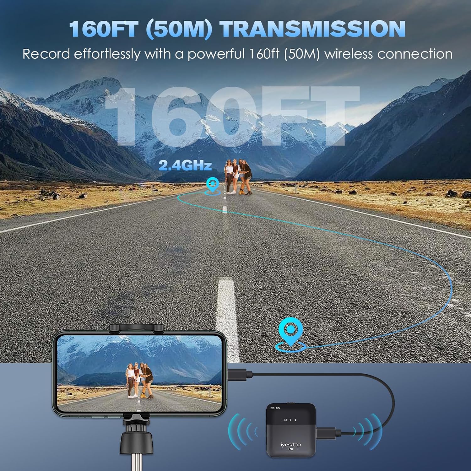 Detalle 1 de iyes.top YE0-002B Wireless Lavalier Microphone with Monitoring and Noise Cancellation