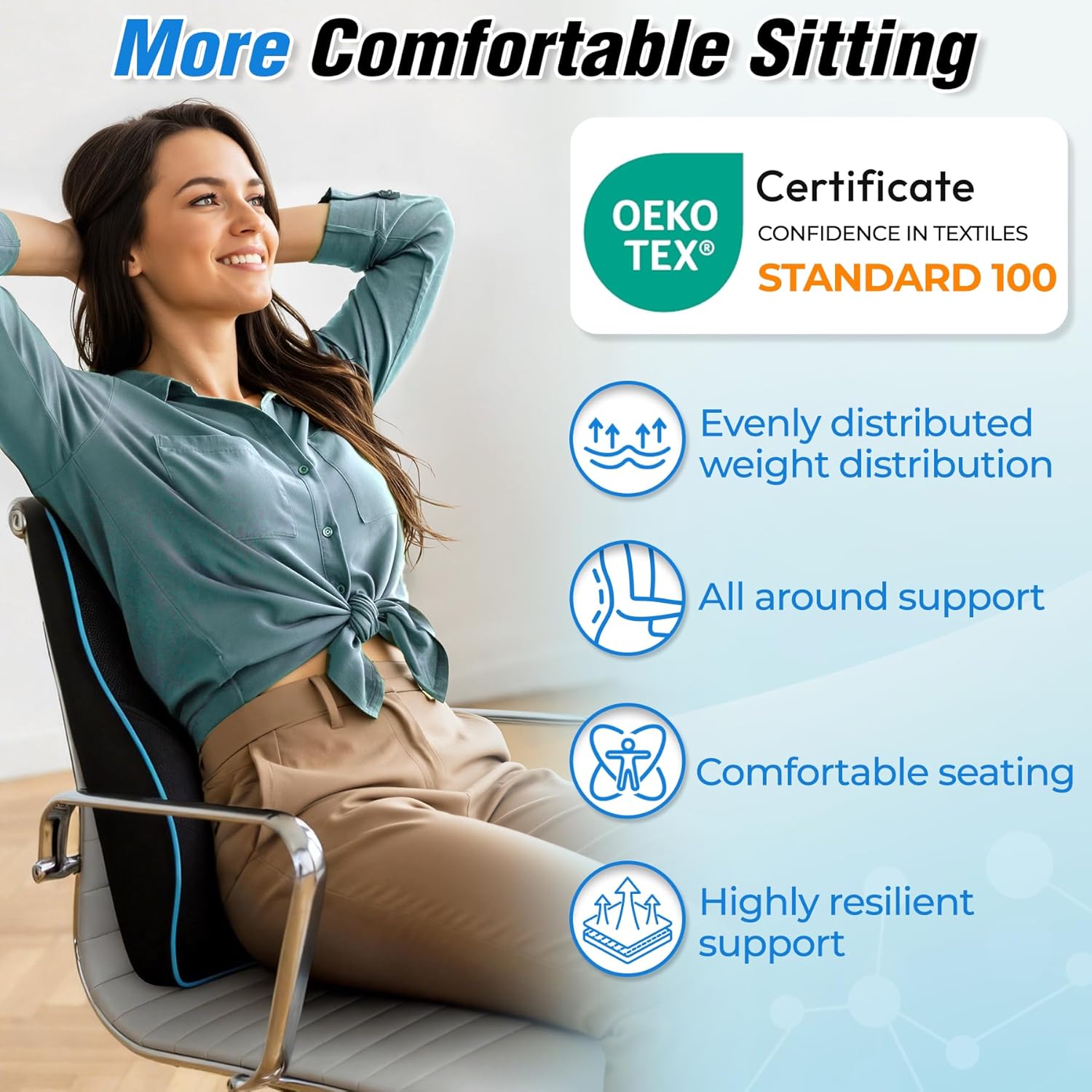 Thumbnail 3 de POOTACK Lumbar Support Cushion (Memory Foam) with Extension Strap & Mesh Cover