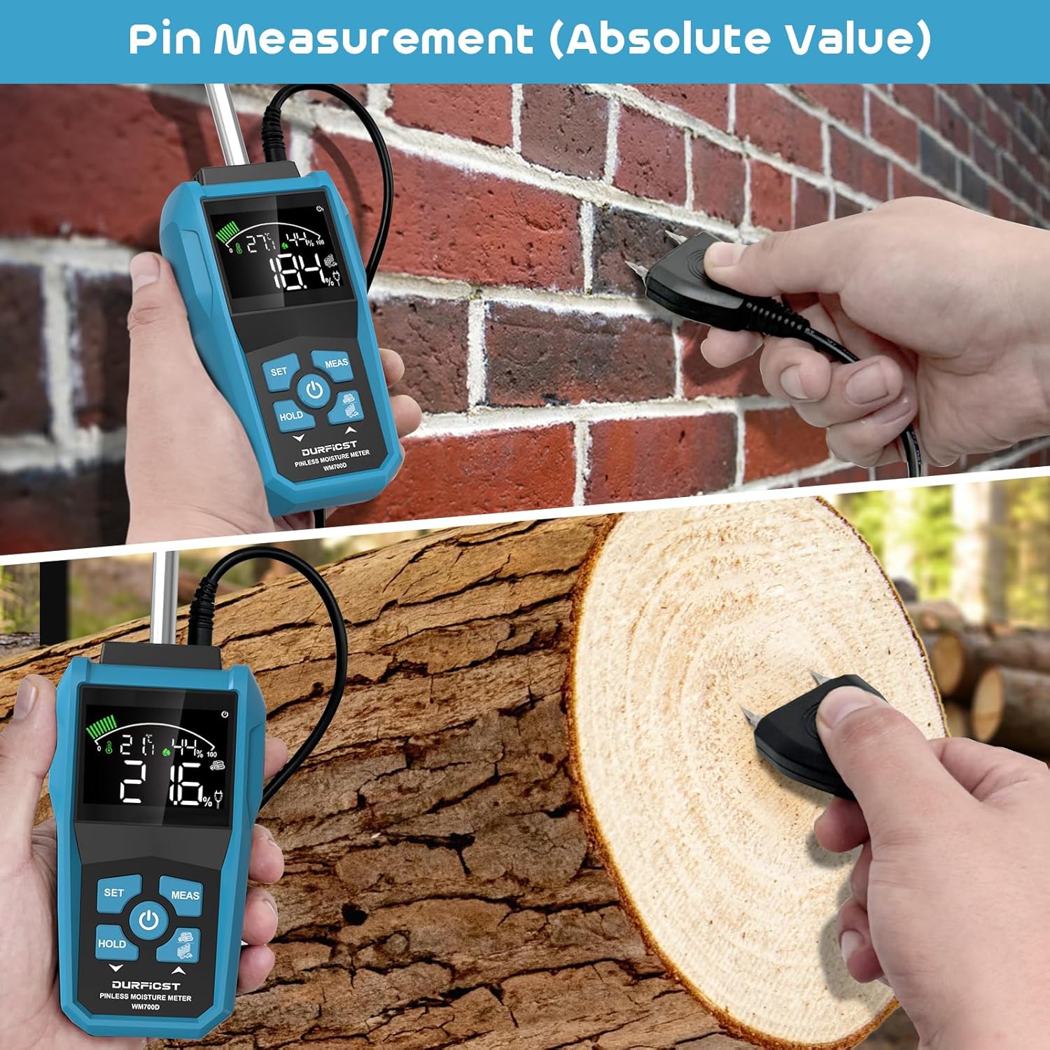 Detalle de DURFICST Feuchtigkeitsmessgerät Wand Pin&Pinless mit Farb-LCD und akustischem Alarm (20–40 mm)