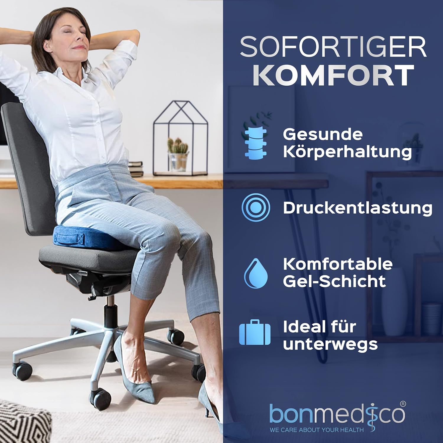 Detalle 2 de bonmedico Sitzkissen orthopädisch – Memory Foam Gel, 48×36×9,5 cm