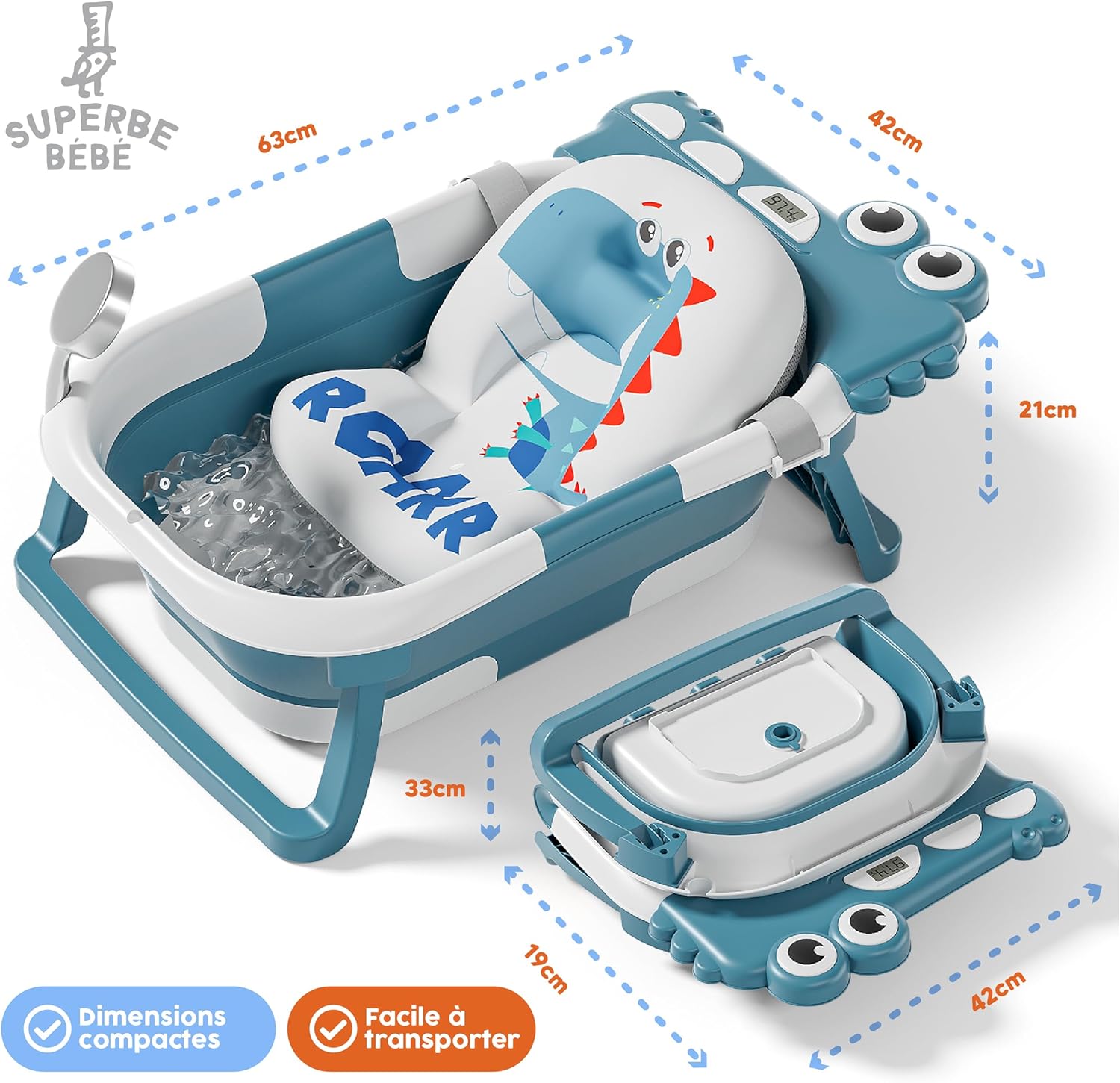 Thumbnail 4 de Baignoire bébé pliable XXL avec coussin de bain et thermomètre intégré