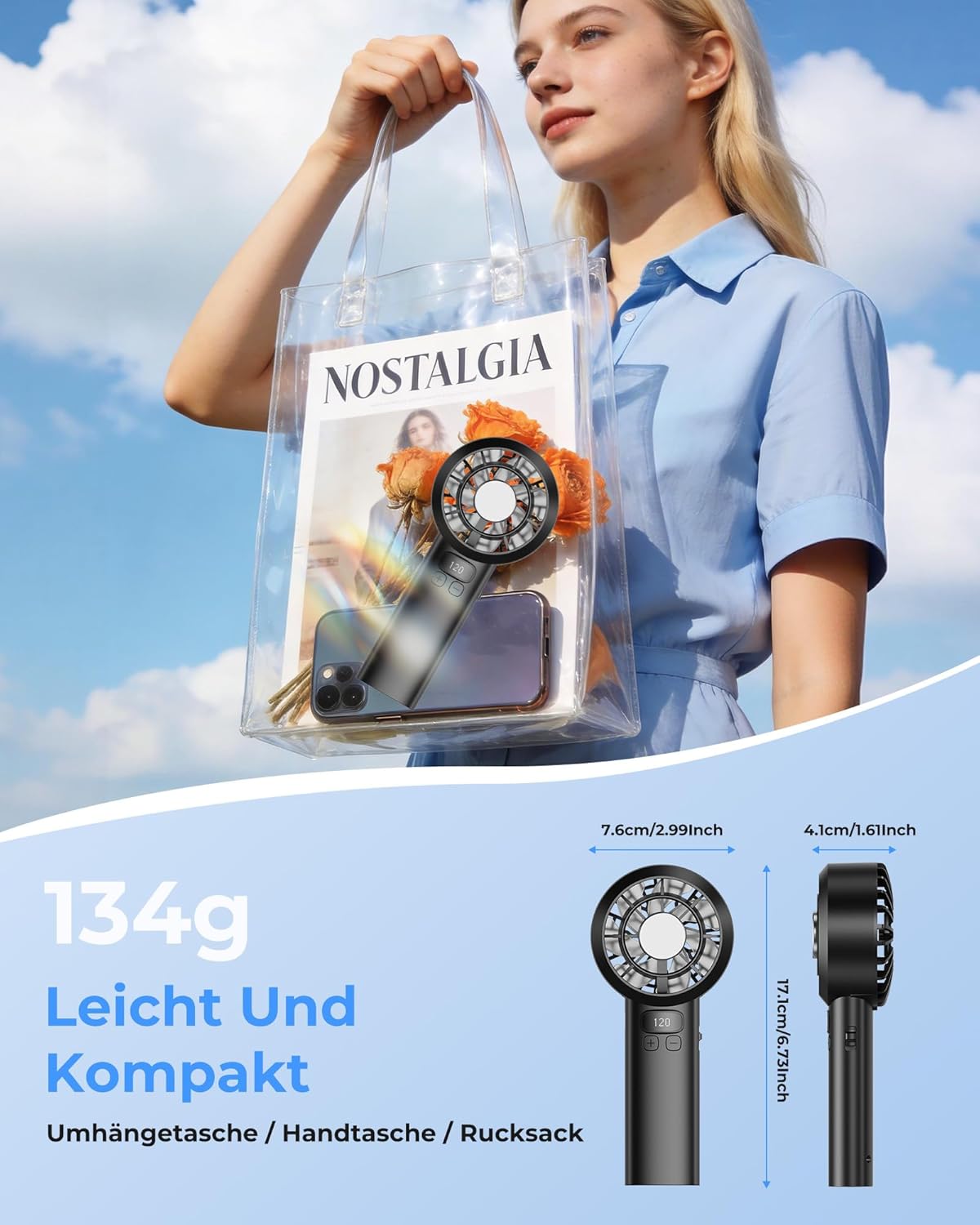 Thumbnail 4 de LUXVANO Handventilator (USB, 120 Stufen, LED-Display, 3000 mAh, Sicherheitsverriegelung) – Schwarz
