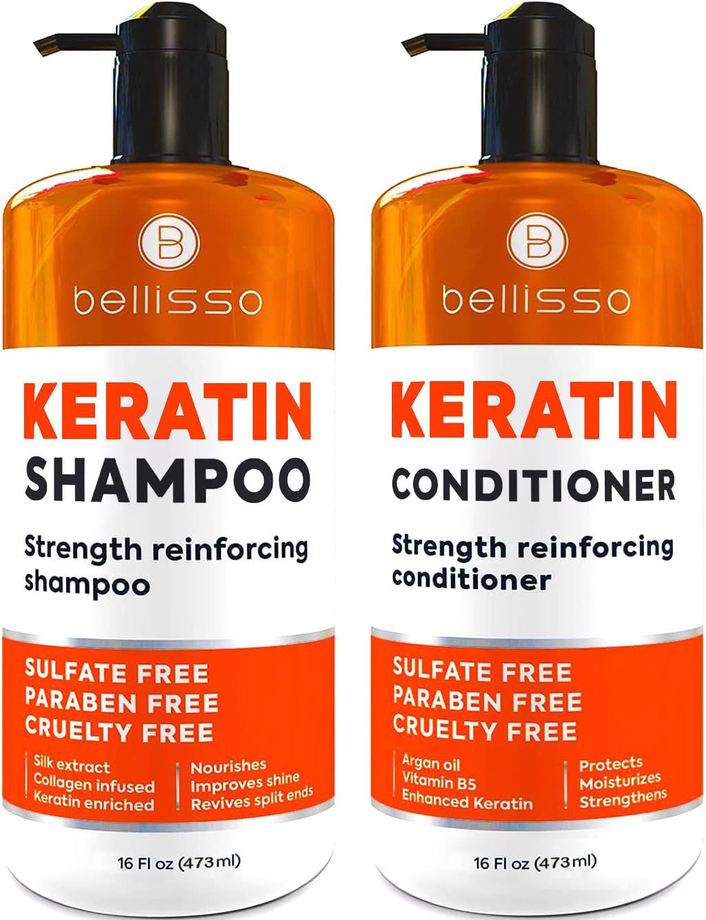 Detalle de Bellisso Keratin Shampoo and Conditioner Set, Sulfate- and Paraben-Free