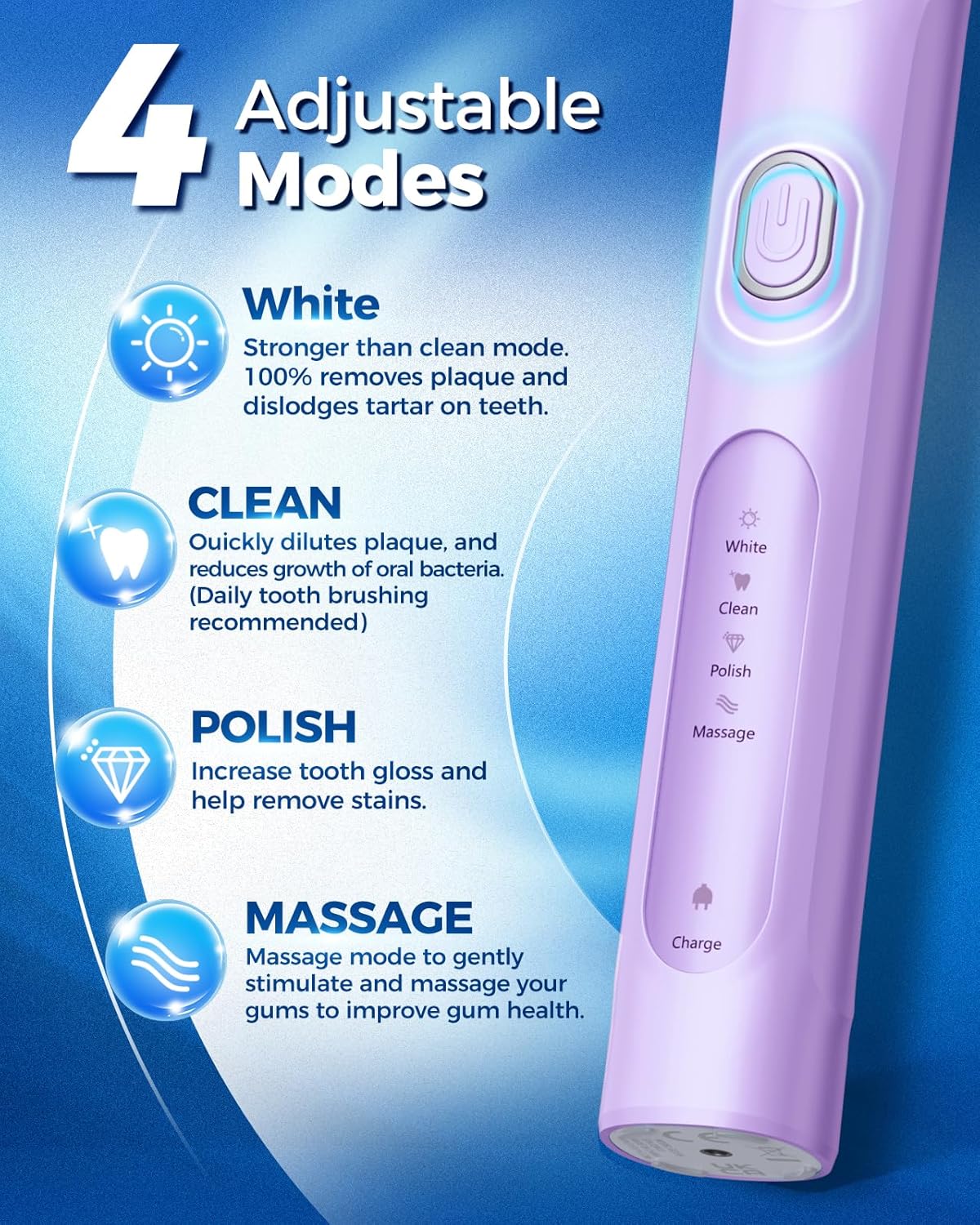 Thumbnail 5 de TEETHEORY Rotating Electric Toothbrush for Adults with 4 Modes and 8 Brush Heads (Purple)