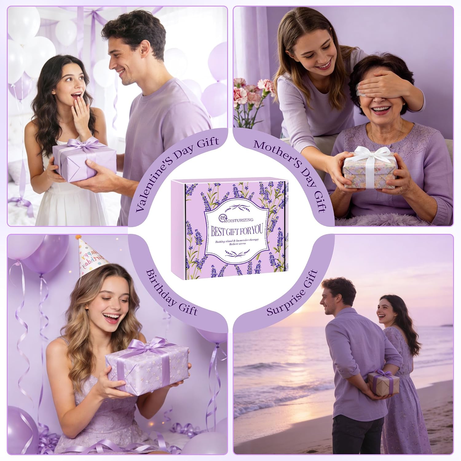 Detalle de Lavender Pamper Gift Set for Women – Luxury Relaxation Spa Bath Set