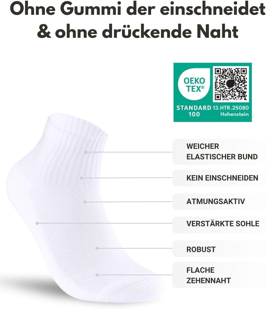 Detalle 2 de sockenkauf24 10 Paar kurze Sportsocken (Quarter) – atmungsaktive Tennissocken aus Baumwolle für Damen & Herren
