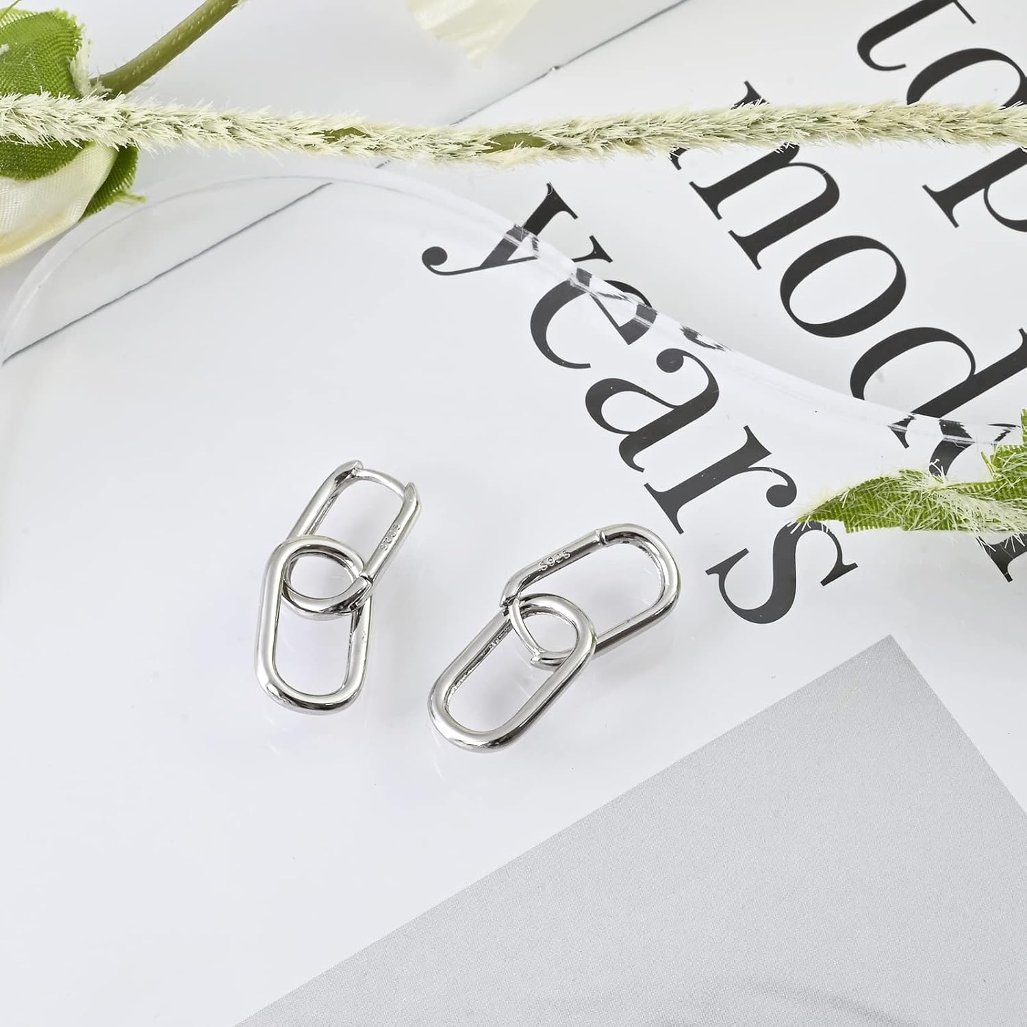 Detalle de Weviway 925 Sterling Silver Double Ring Oval Huggie Hoop Earrings