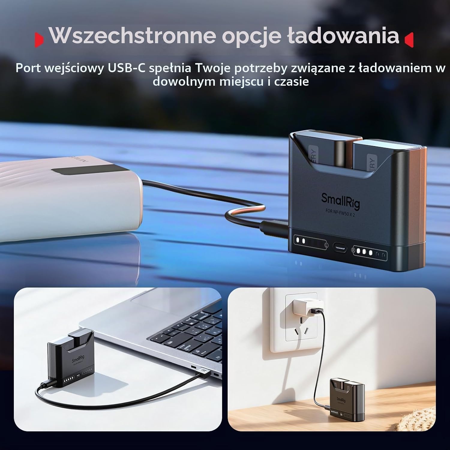 Thumbnail 5 de SMALLRIG -5493 – ładowarka do NP-FW50, dwa gniazda i USB-C 11 W