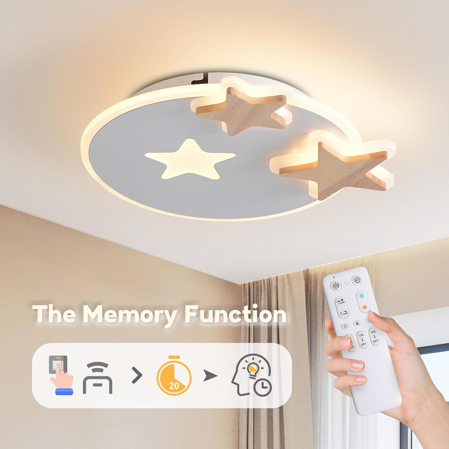 Detalle 1 de YUEEU 32CM 3000K - 6000K led-plafondlamp in stervorm, dimbaar met afstandsbediening