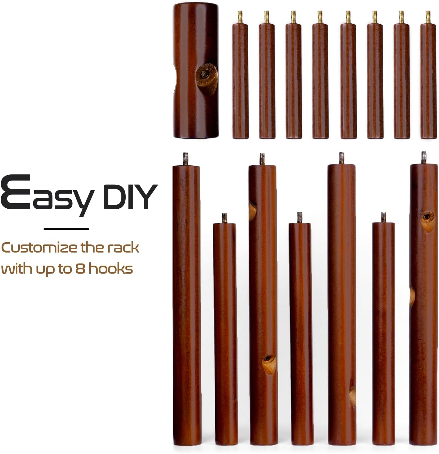 Thumbnail 4 de Freyawin Solid Wooden Freestanding Coat Rack with 8 Hooks and 3 Height Options (New Zealand Pine)